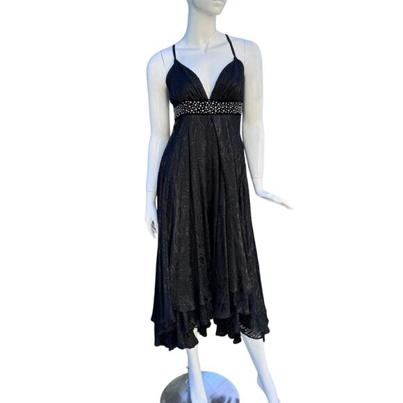 VTG Bebe Black Embroidered Studded Cross Back Hi Lo Dress Women's XS - Picture 1 of 16